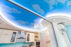 Дизайн двухуровневого потолка на кухне фото