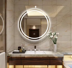 Bathtub with round mirror photo