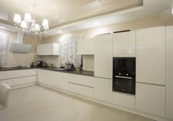 Белыя глянцавыя кухні ў сучасным стылі фота ў інтэр'еры