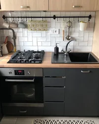 Kitchen design with black stove