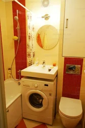 Bathroom design in Khrushchev with a shower and washing machine