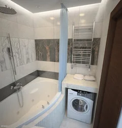 Bathroom design in Khrushchev with a shower and washing machine