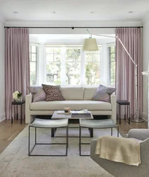 Living Room Design With Gray Sofa And Curtains