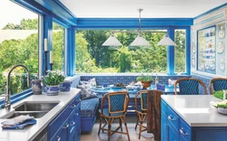 Блакітны столь дызайн кухні