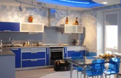 Блакітны столь дызайн кухні