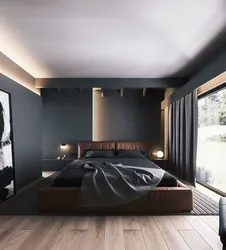 Темный цвет стен в спальне фото