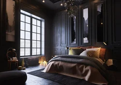 Dark wall color in the bedroom photo