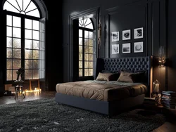 Dark wall color in the bedroom photo