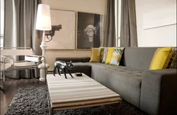 Combination Of Dark Gray Color In The Living Room Interior