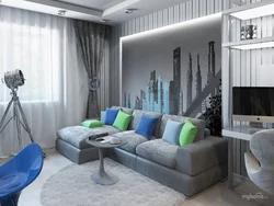 Gray-blue color in the living room interior