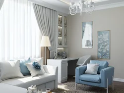 Gray-blue color in the living room interior