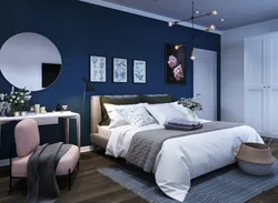 Design with blue wallpaper for bedroom