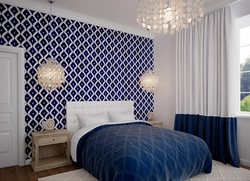 Design With Blue Wallpaper For Bedroom