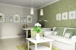 Green wallpaper with flowers for the living room photo