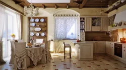 Interior window in the kitchen in Provence style