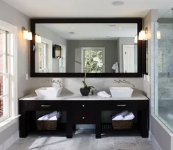 Bathroom design sink opposite the bathtub