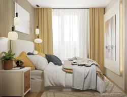 Дызайн вялікай спальні з адным акном