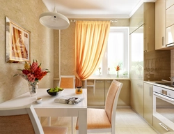 Kitchen Interior In An Apartment 6 Sq M With A Balcony