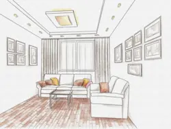 Рисунок интерьер комнаты гостиной