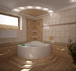 Дызайн ваннага пакоя з кутняй ваннай з акном