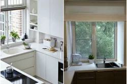 Kitchen design by the window with a sink in the apartment