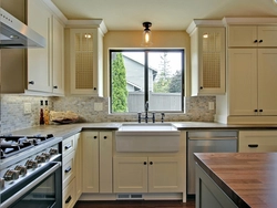 Kitchen design by the window with a sink in the apartment