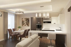 Interior Of A Combined Kitchen-Living Room In Light Colors
