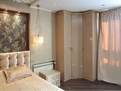 Bedroom interior design with corner wardrobe