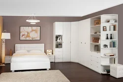 Bedroom interior design with corner wardrobe
