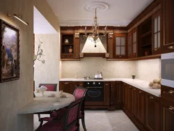 Kitchen interior with brown furniture