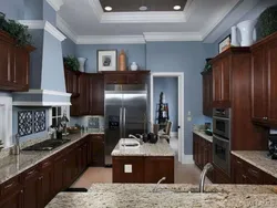 Kitchen interior with brown furniture