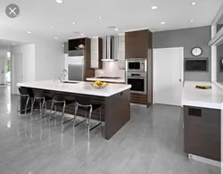 Light gray tiles in the kitchen interior