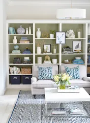 Design of open shelves in the living room