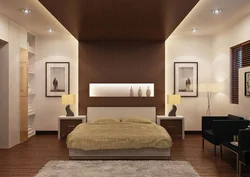 Bedroom interior with brown ceiling photo