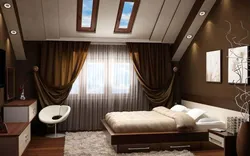 Bedroom interior with brown ceiling photo