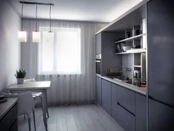 Kitchen design 14 m2 with access to the balcony