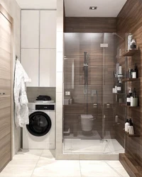 Ванна бөлмесінің душ және дәретхана және кір жуғыш машина фотосуреті