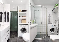 Photo Of A Bathroom With A Shower And A Washing Machine Without A Toilet