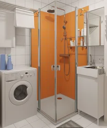 Photo Of A Bathroom With A Shower And A Washing Machine Without A Toilet