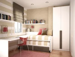 Interior of a bright bedroom for a teenager