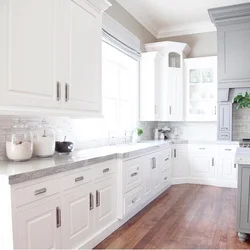White kitchen with gray countertop photo