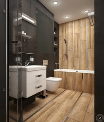 Bath design gray tiles with wood