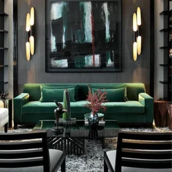 Combination of colors in the interior of the living room emerald