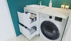 Дызайн ваннага пакоя з тумбай пад пральную