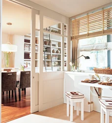 Interior with sliding doors kitchen with living room