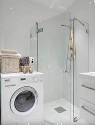 Bathroom Interior With Shower And Washing Machine