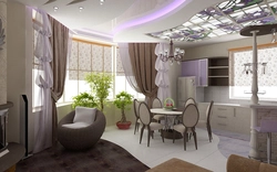 Дизайн гостиная и кухня в одной комнате с одним окном