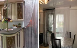 Дизайн штор для кухни в современном стиле с балконом