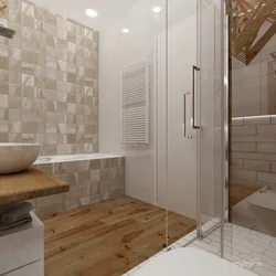 Дизайн ванной с душевой из плитки под мрамор