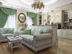 Classic kitchen living room design in light colors photo